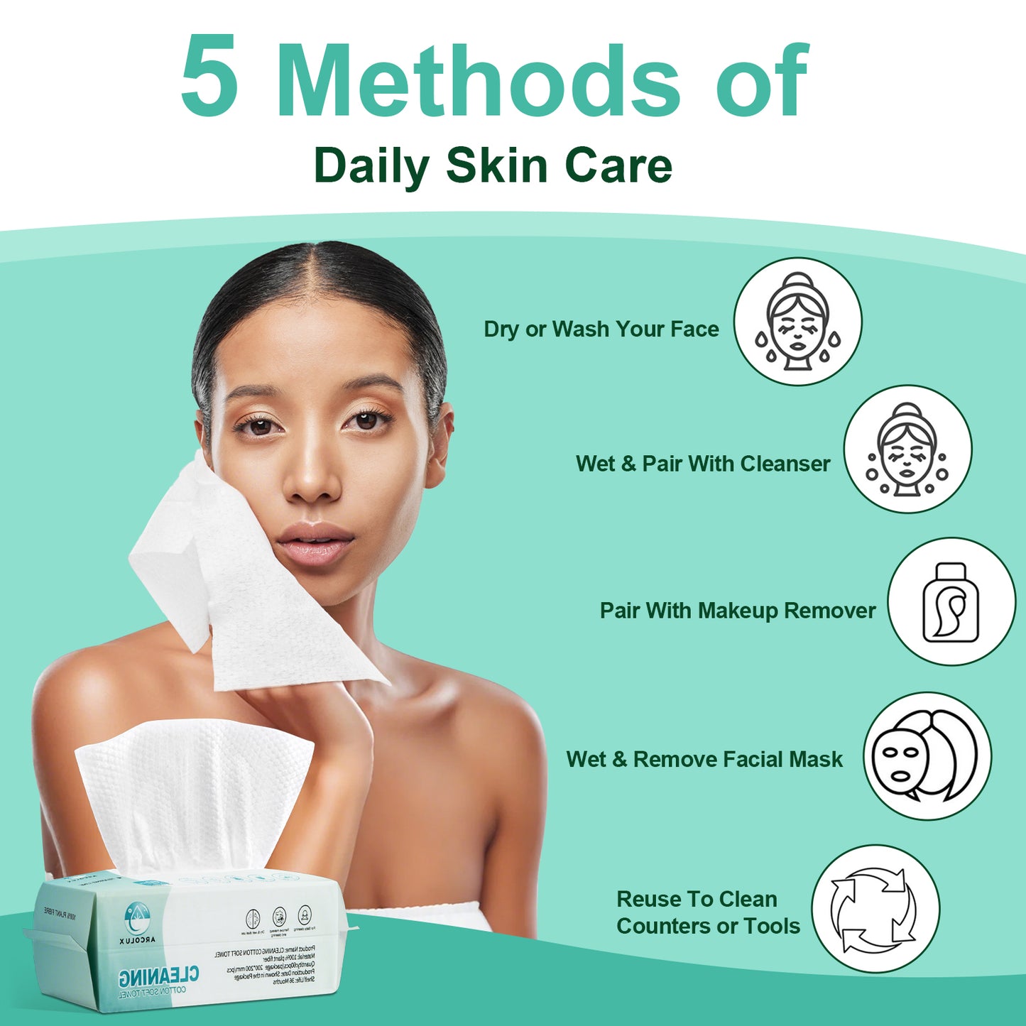 ARCOLUX Disposable Face Towels, 7.874” x 7.874“