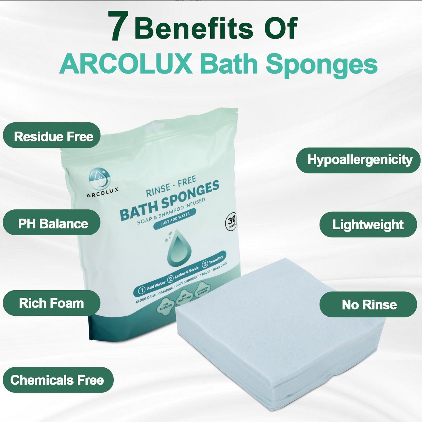 ARCOLUX Disposable Rinse Free Bath Sponges