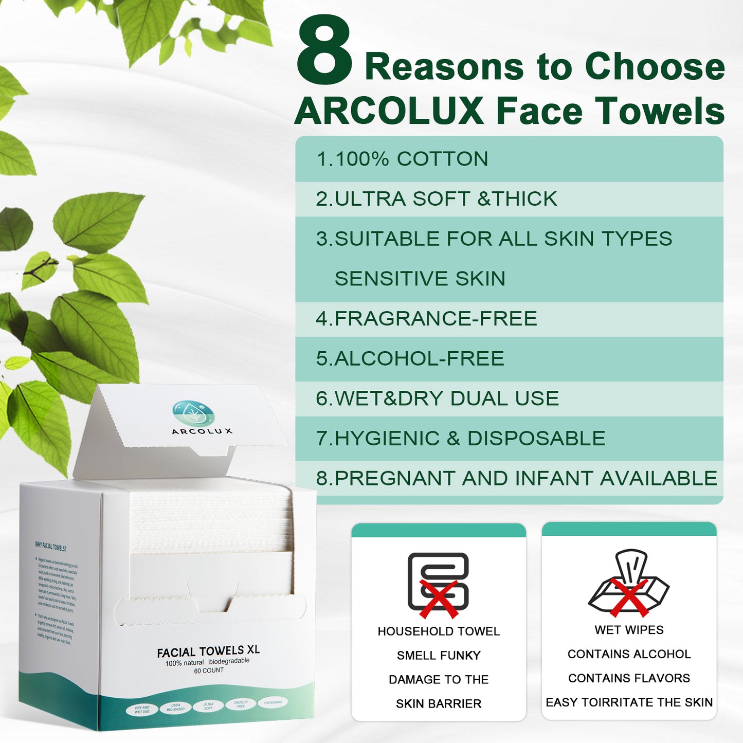 ARCOLUX Disposable Face Towels XL, 10"×12"