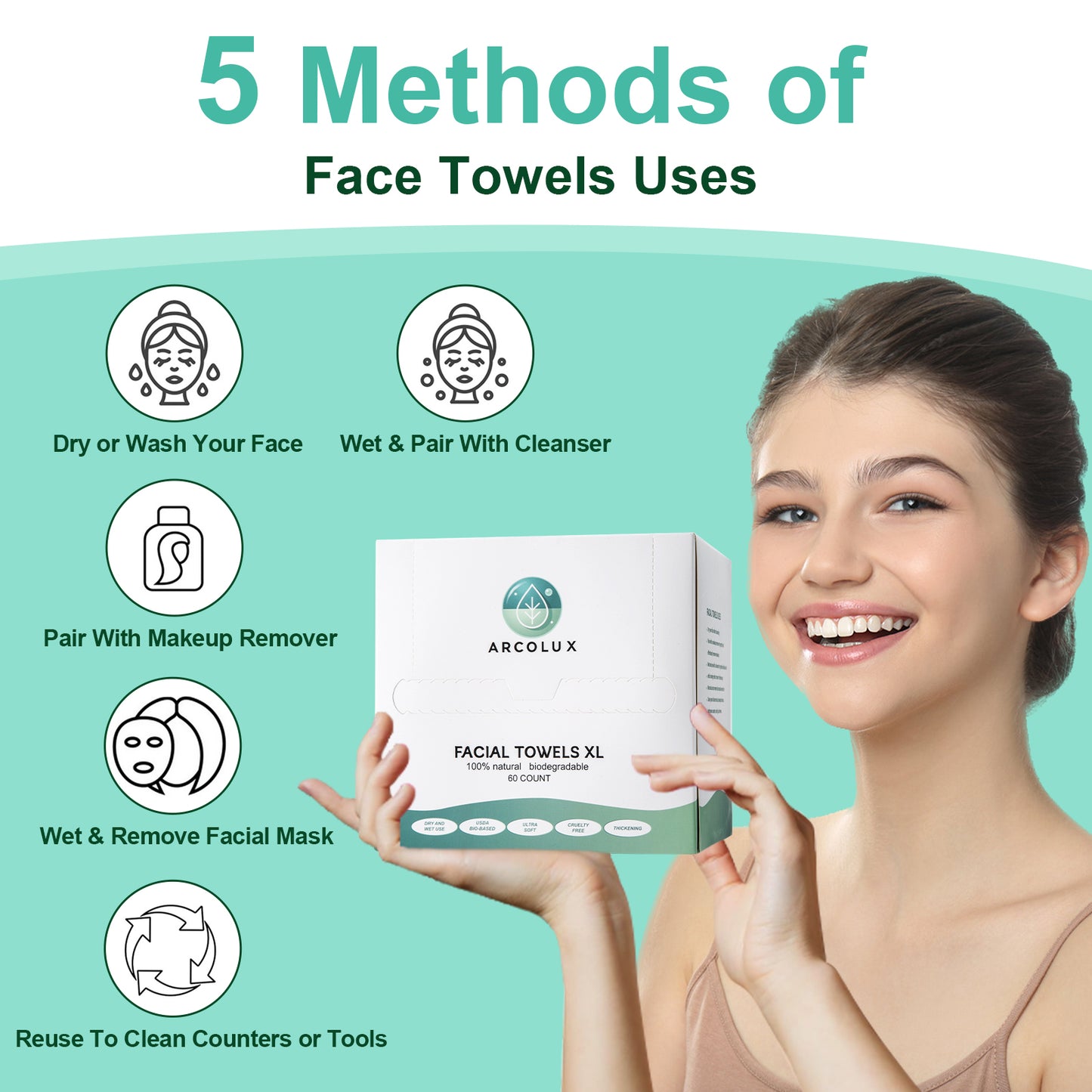 ARCOLUX Disposable Face Towels XL, 10"×12"