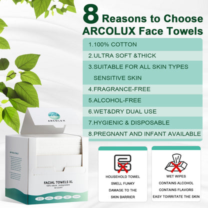 ARCOLUX Disposable Face Towels XL, 10"×12"